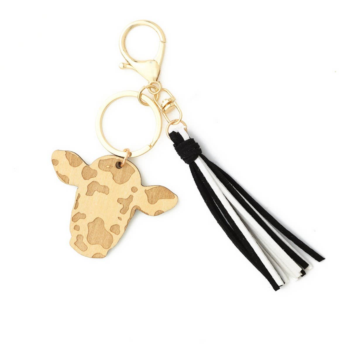 DIY Leather Tassel Cow Head Western Keychain_CWAB5094