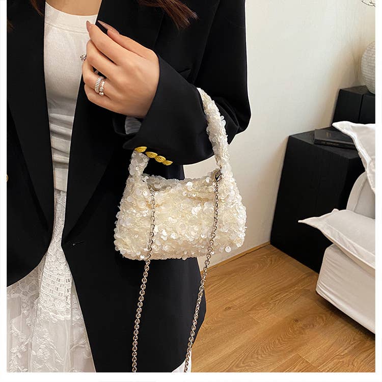 Sequined versatile pleated crossbody bag