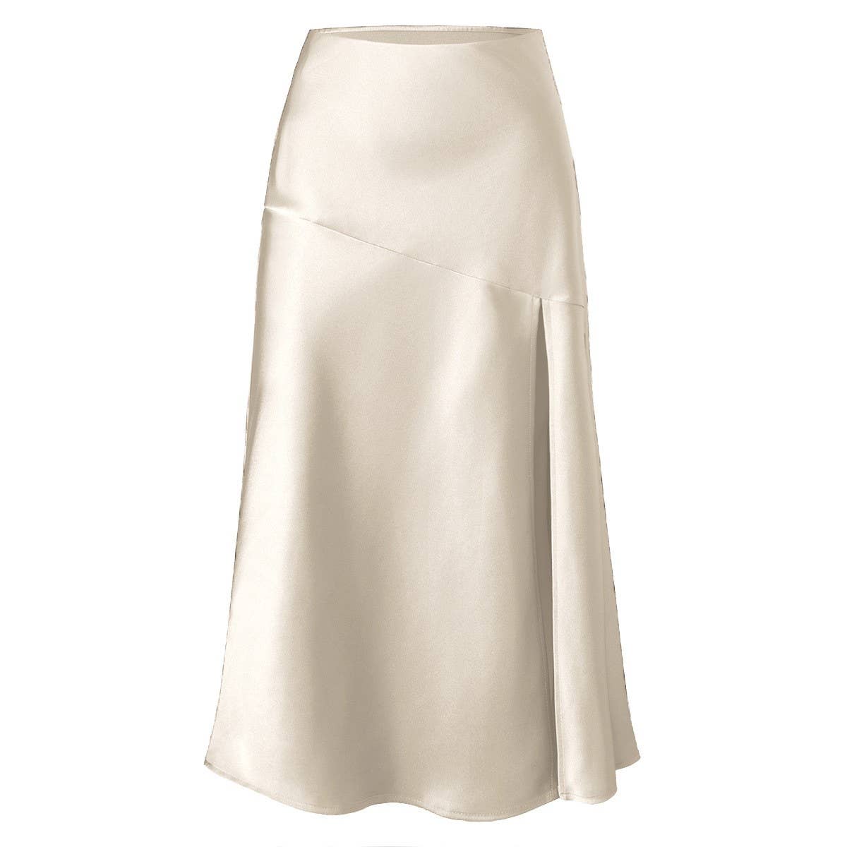 SATIN SKIRT HIGH WAIST ELASTIC SLIT LONG SKIRT