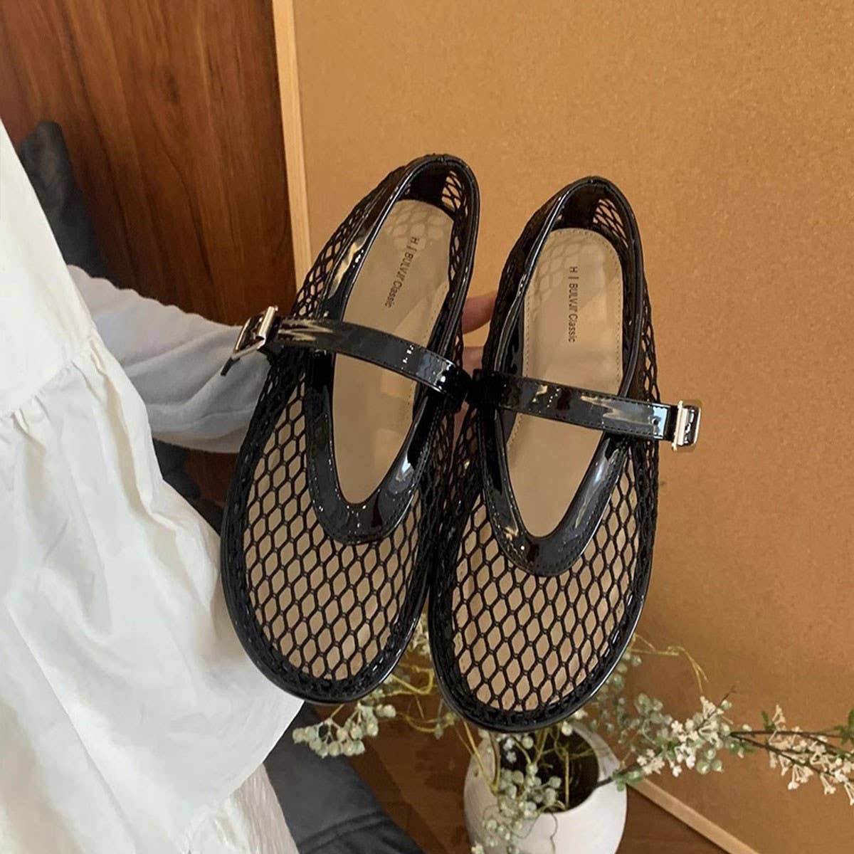 Flat Round Toe Mesh Mary Jane Ballet Sandals