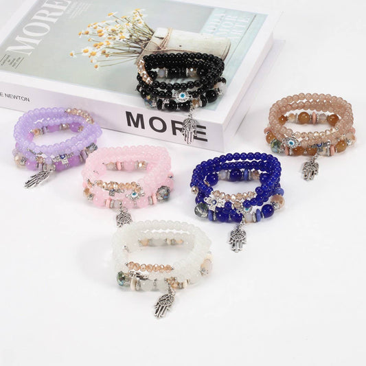 CWMM10447_BOHO HAND EYE CROSS CHARM BEADED BRACELET