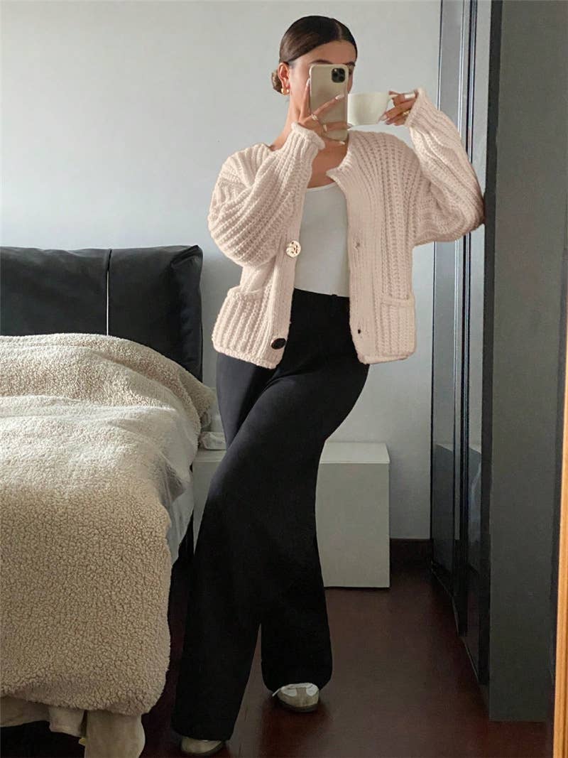 Three button long sleeve French cardigan