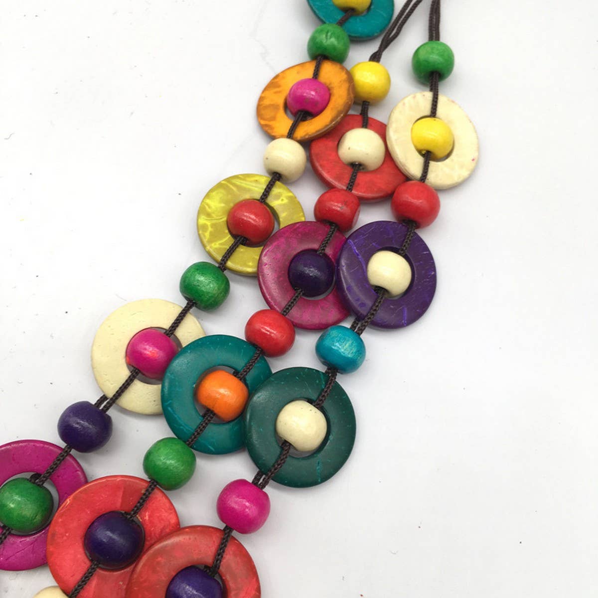 HAND WOVEN COCONUT SHELL WOOD ROUND BEAD NECKLACE