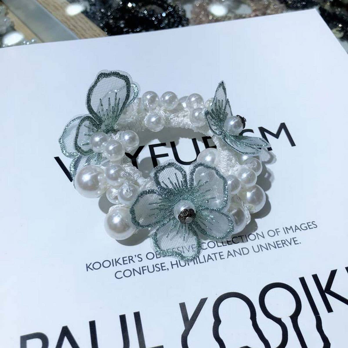 Boho Pearl Flower Hair Tie Elegant Fairy Style_CWAHA6781