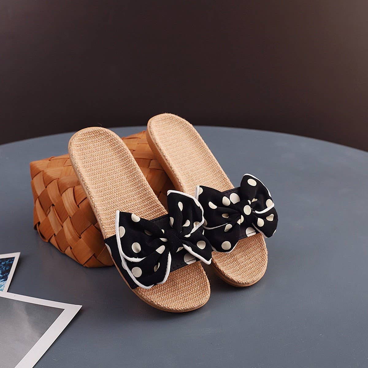 Linen Indoor Slippers for Women, Non-Slip