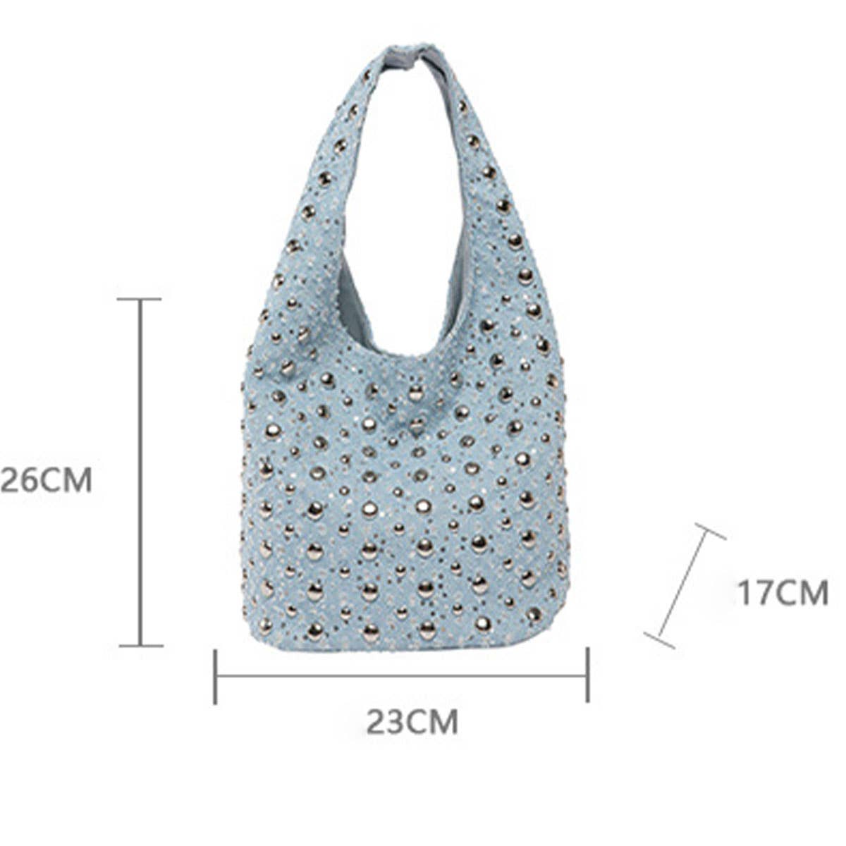 Fashionable riveted denim single-shoulder bag