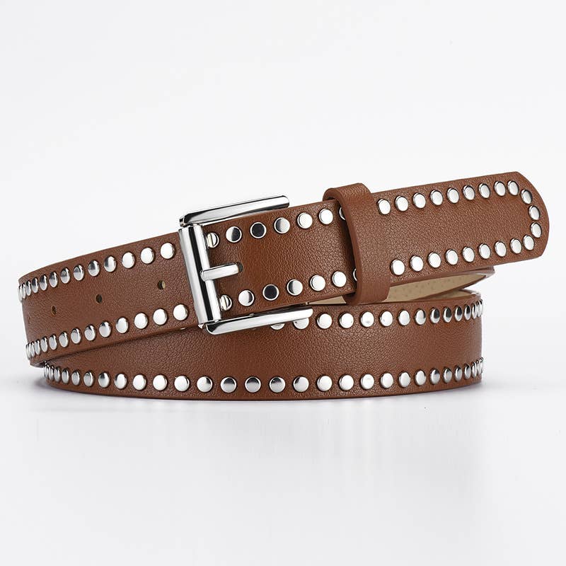 Hip hop metal punk style rivet pin buckle PU belt
