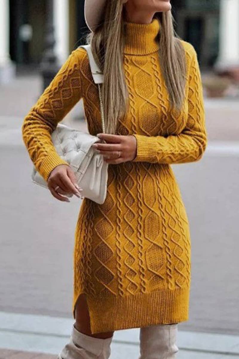 LONG-SLEEVED PULLOVER SWEATER DRESS WITH LAPEL