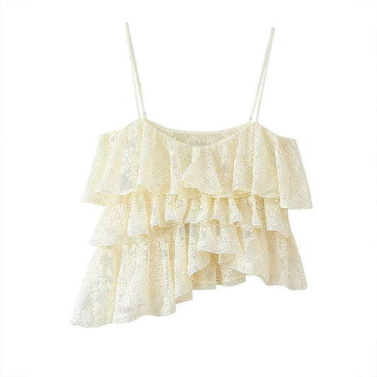 A pure color ruffled design halter top