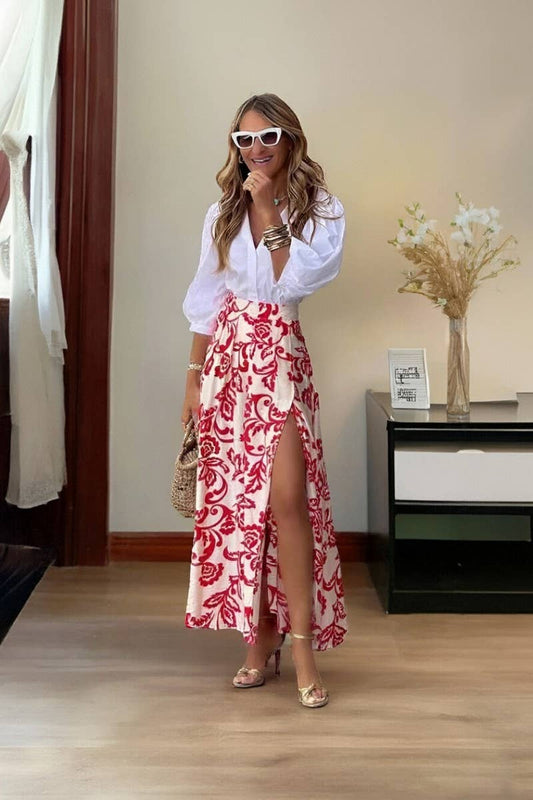 CWBLS0669_FLORAL HIGH WAIST SLIT MAXI SKIRT