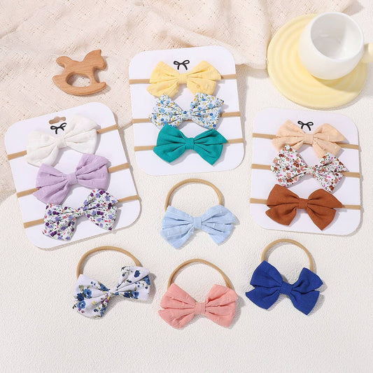 Cotton Linen Bow Headband Set for Babies