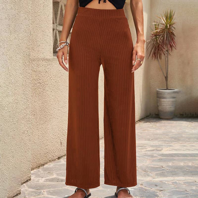 SOLID COLOR BREATHABLE ELASTIC WIDE-LEG PANTS