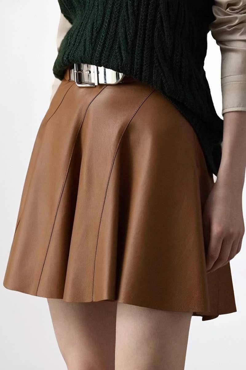 CWBSS0504_BIAS-STITCHED A-LINE LEATHER SKIRT