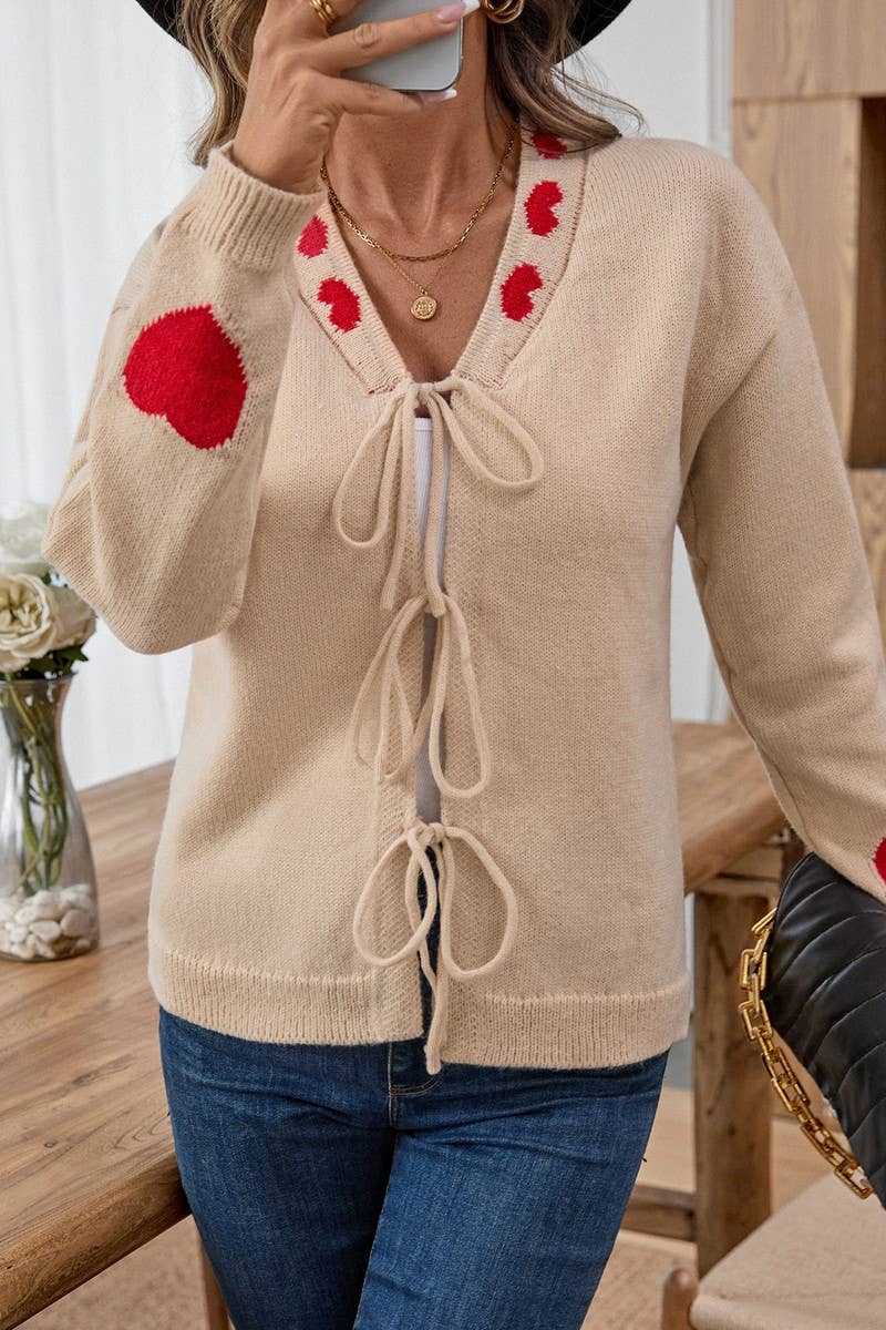 CWOCAL00710_TIE FRONT HEART PATTERN KNIT CARDIGAN