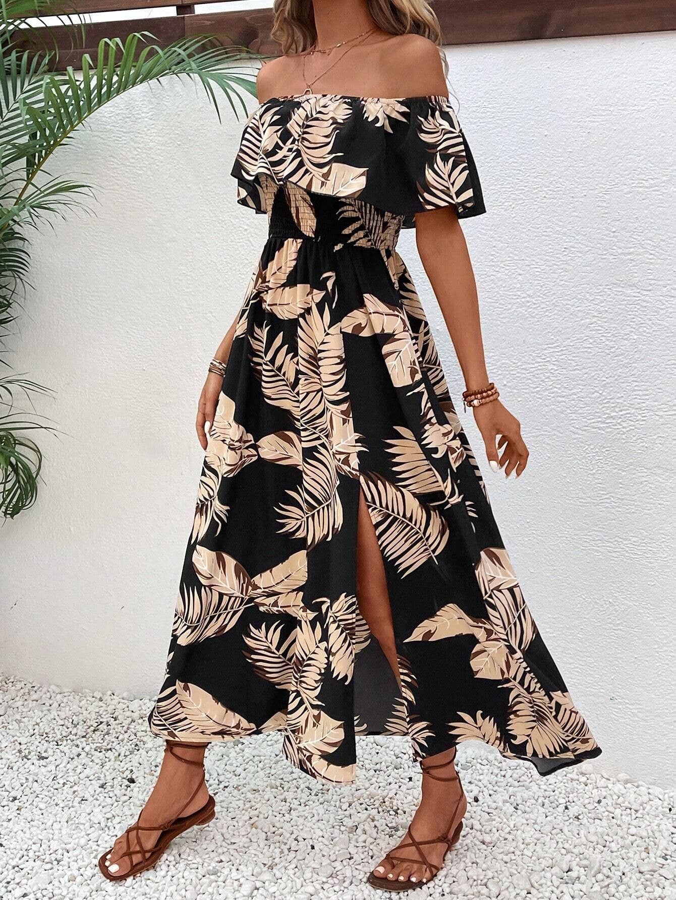 Printed one-shoulder short-sleeved dress