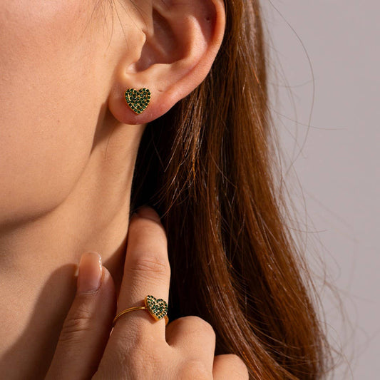 FASHION STEEL GREEN DIAMOND RING STUD EARRINGS_CWAJE1370
