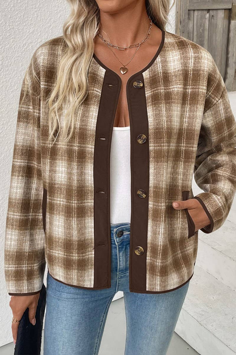 CWOCO00174_CASUAL LOOSE PLAID SHORT CARDIGAN JACKET