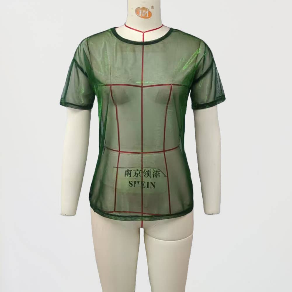 Sexy Sheer Holographic Mesh Short Sleeve Tee