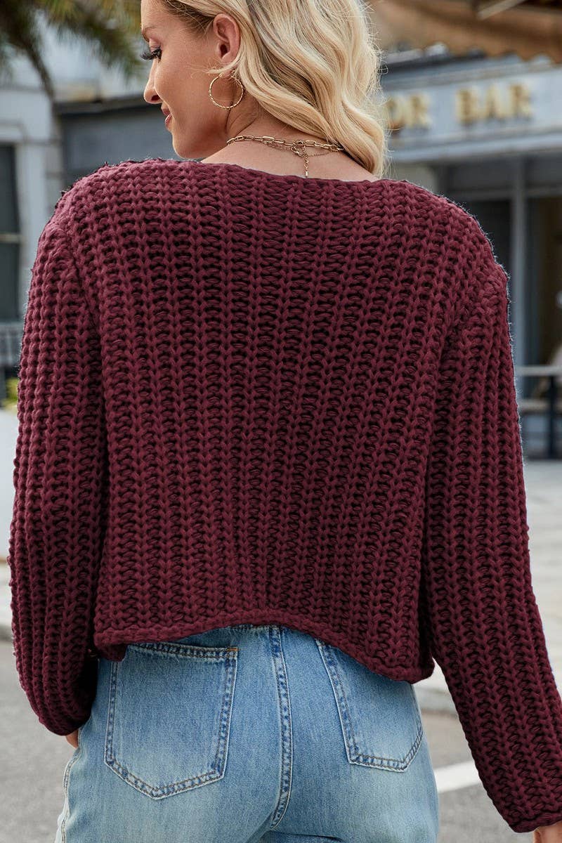 CWOCAL00845_SOLID COLOR LOOSE KNITTED CARDIGAN SWEATER