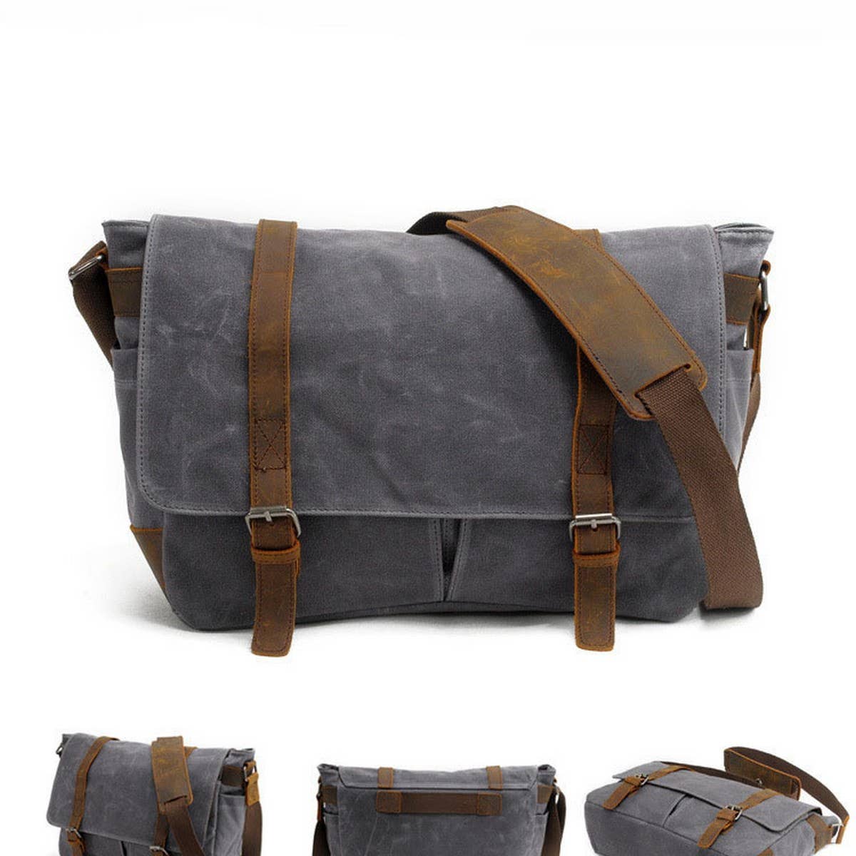 Waxed Canvas Laptop Satchel with Leather Trim_CWAB5568