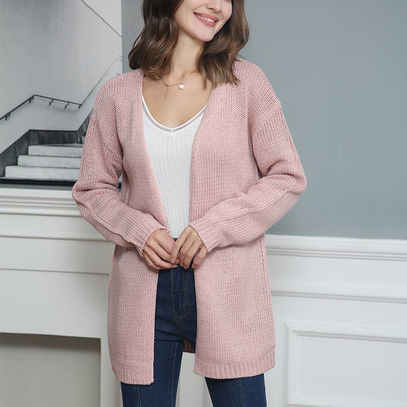 LONG SLEEVE SOLID COLOR LOOSE MID-LENGTH CARDIGAN