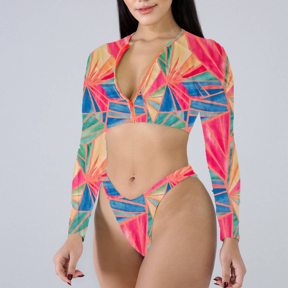 Womens Tie-Dye Bikini Set - Long Sleeve Swimsuit