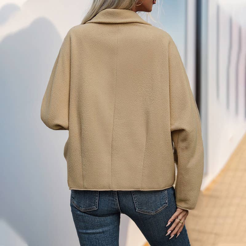 SHORT LOOSE FLEECE LAPEL HORN BUTTON JACKET