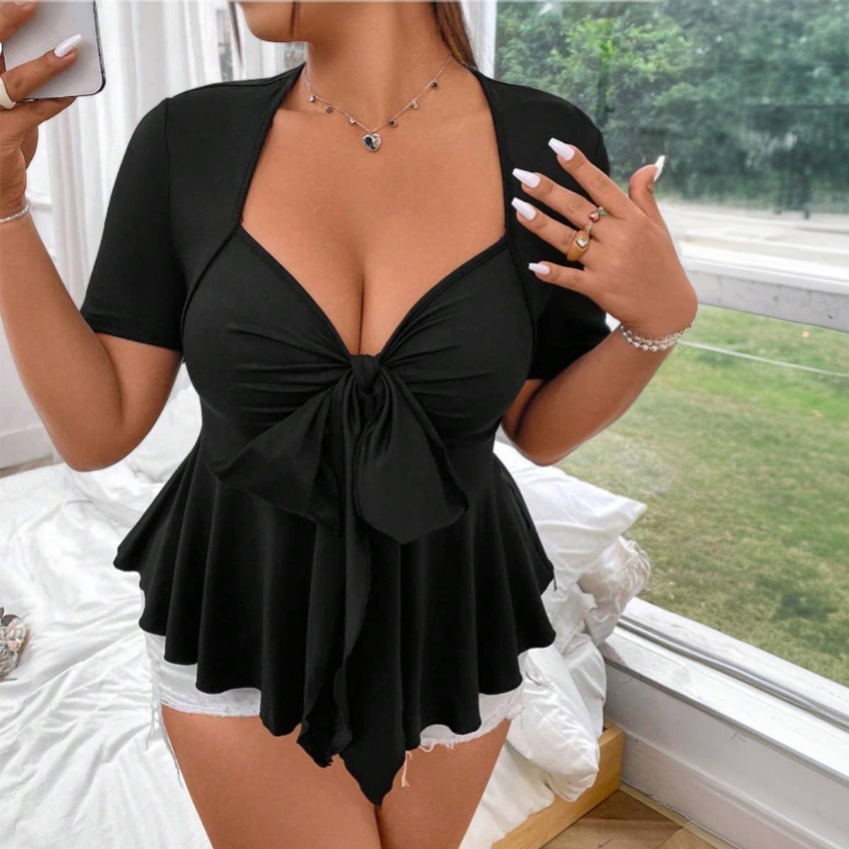 Sexy Crop Top with Bow ? V-Neck Slim Style