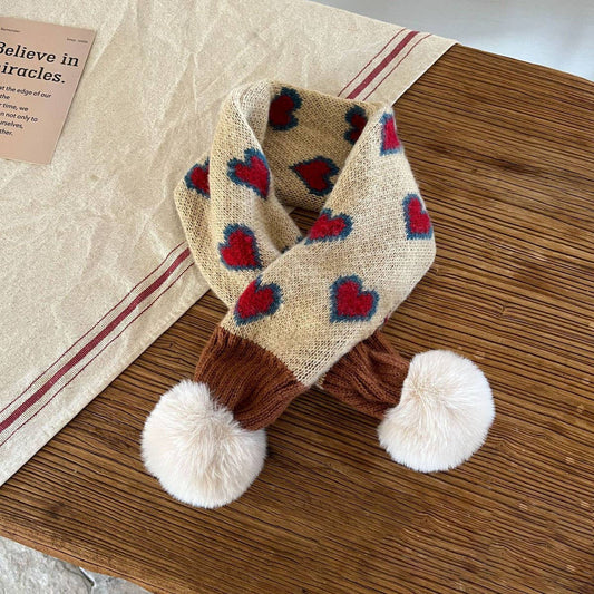 INS Jacquard Heart Knit Scarf for Kids Winter