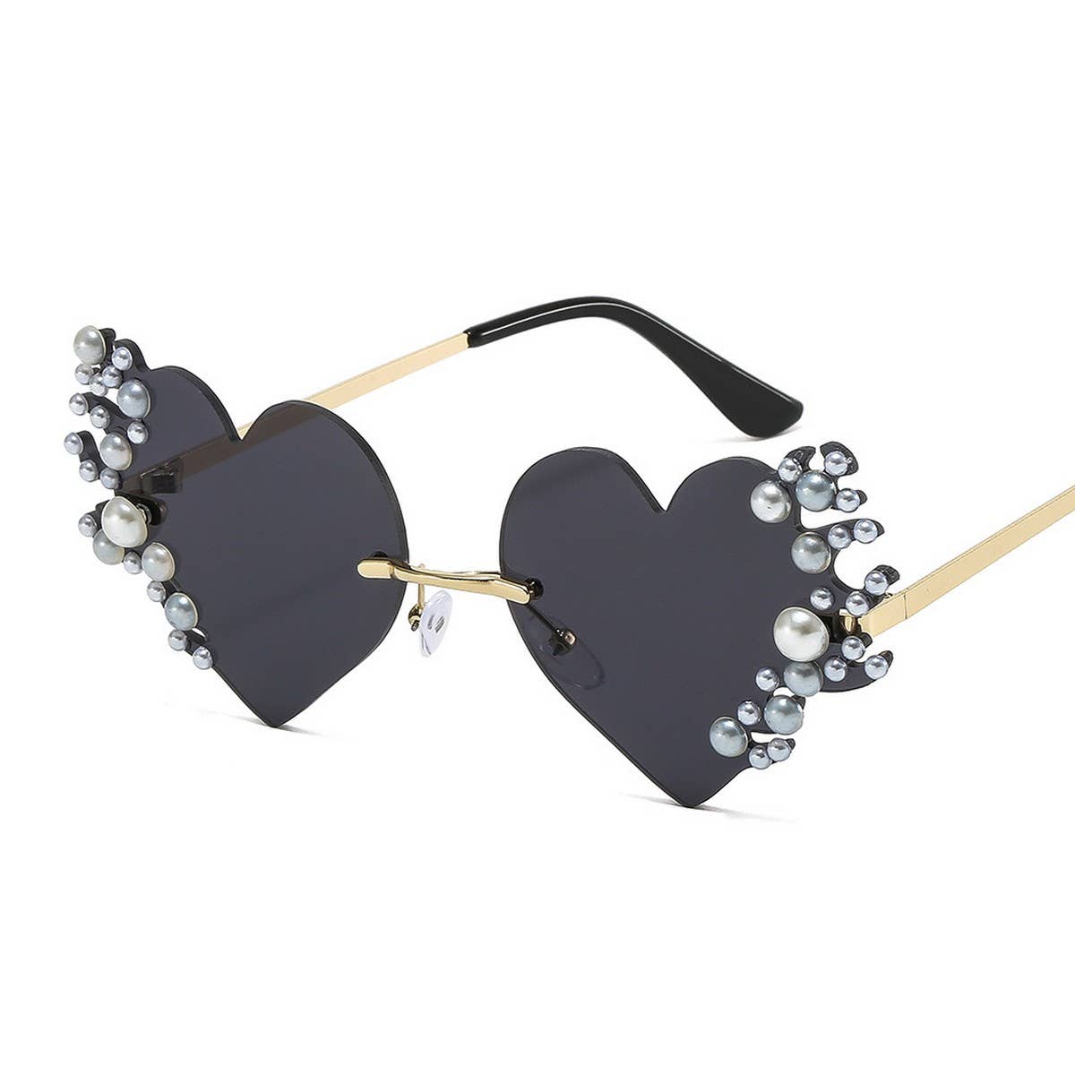 METAL RIMLESS PEARL HEART TEARS SUNGLASSES