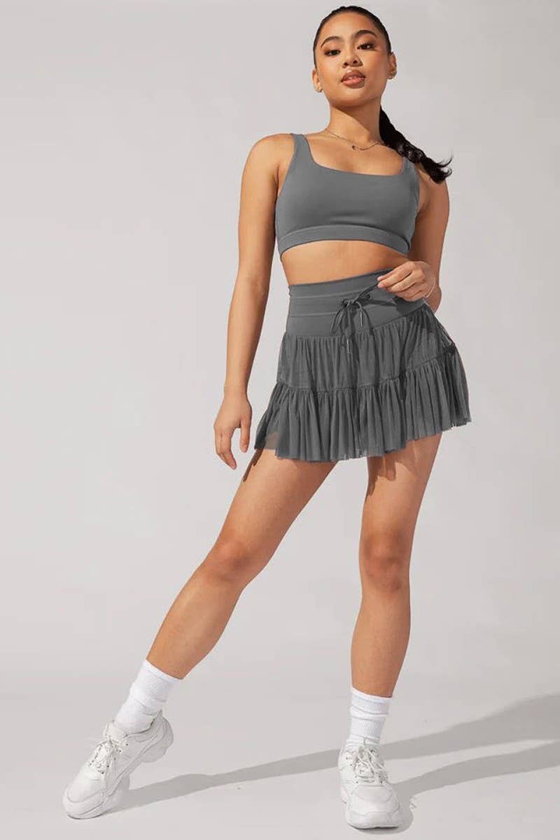 WOMEN'S HIGH WAIST LACE-UP PLEATED SKIRT