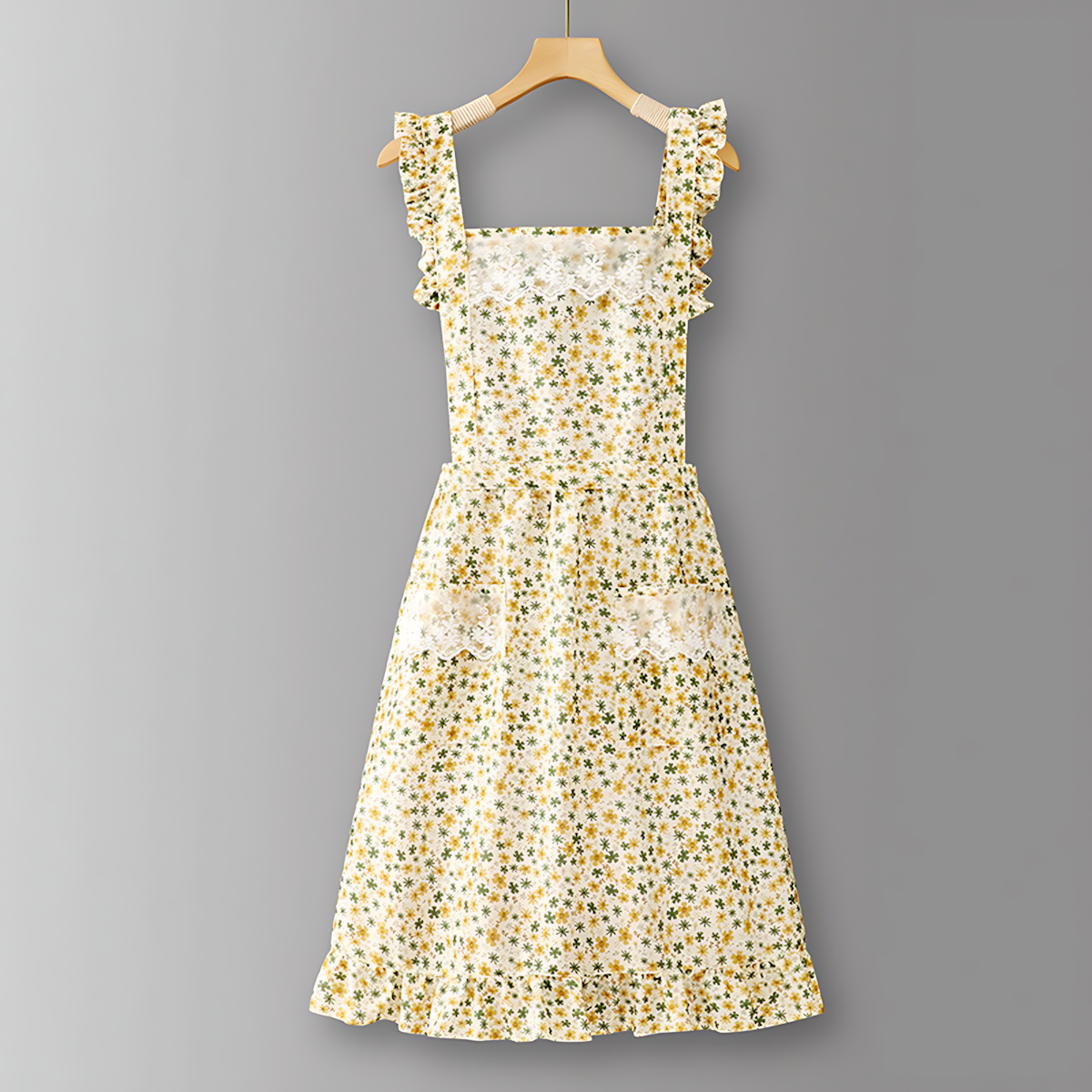 Floral Lace Trim Kitchen Apron for Women