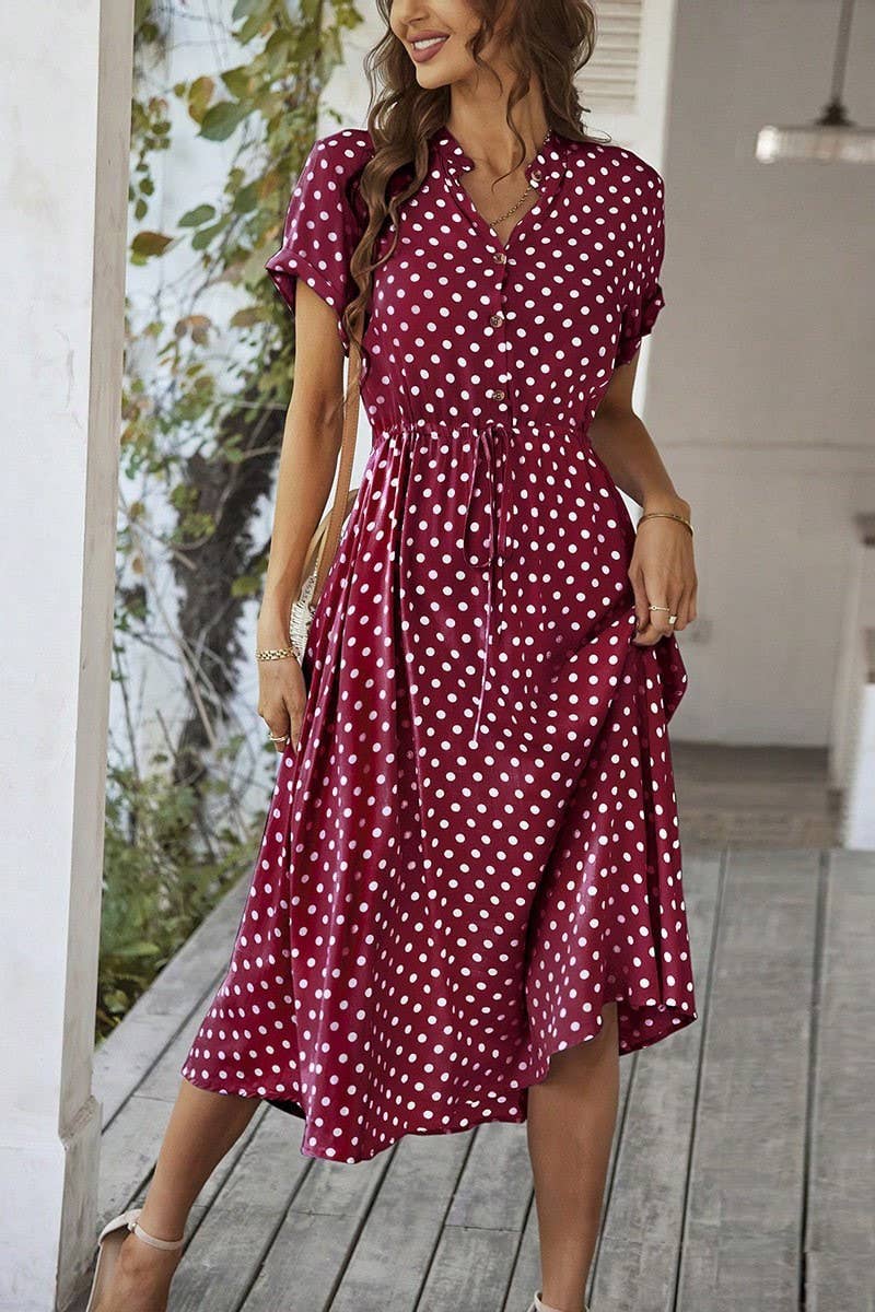 CWDMD6451_SUMMER POLKA DOT ALL-MATCH SHIRT DRESS