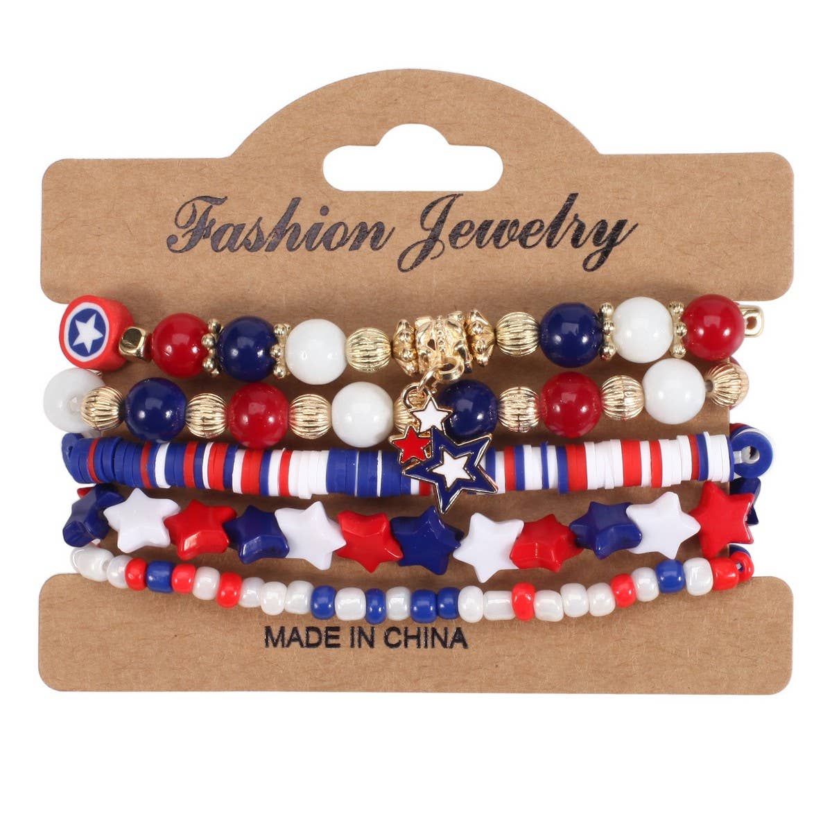 CWMM10463_USA FLAG RED WHITE BLUE BEADED BRACELET