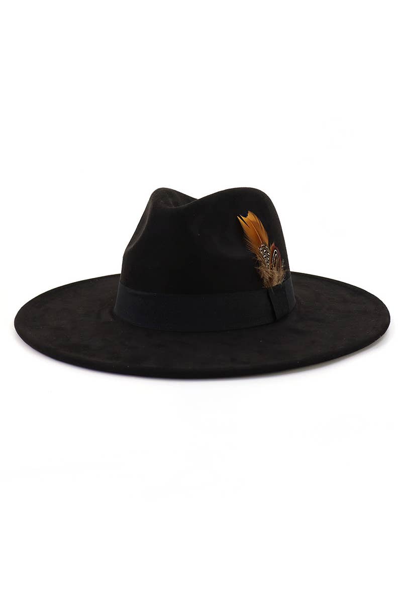 WOMEN WARM FEATHER DECORATIVE BELT PANAMA HAT_CWAH0676