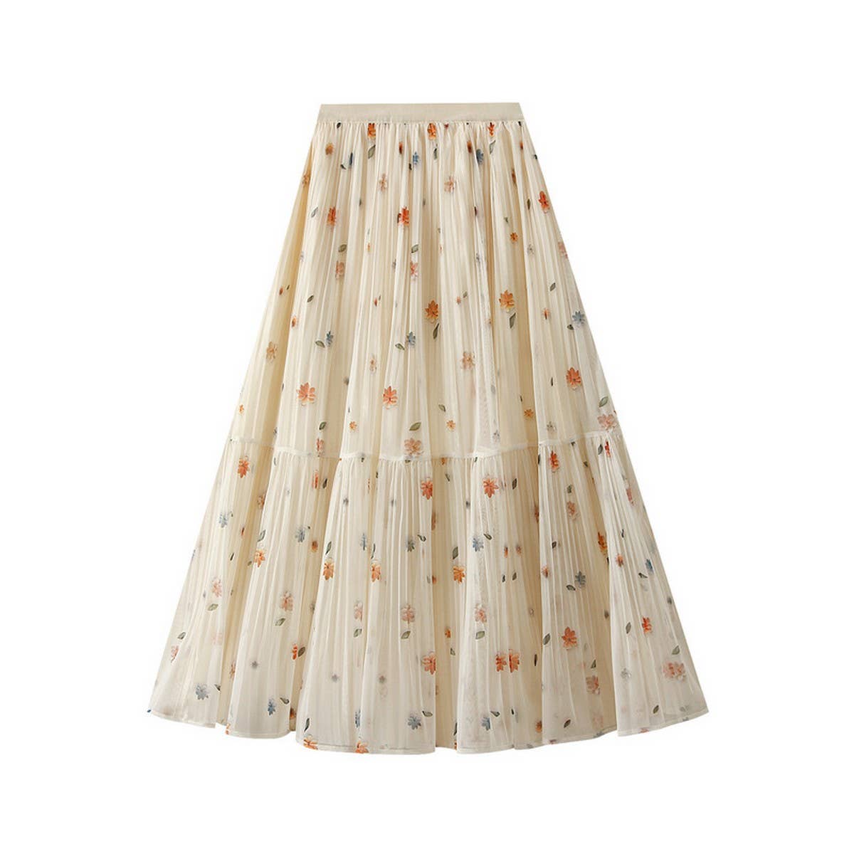 Reversible Floral Mesh Pleated Midi Skirt