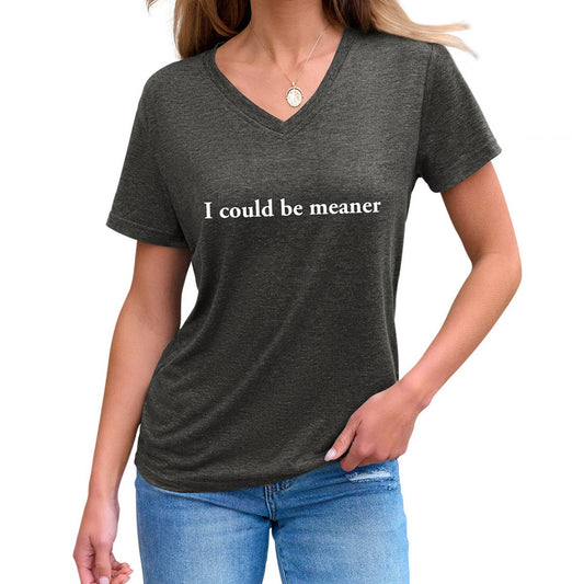 Simple letter print V-neck short-sleeved Top