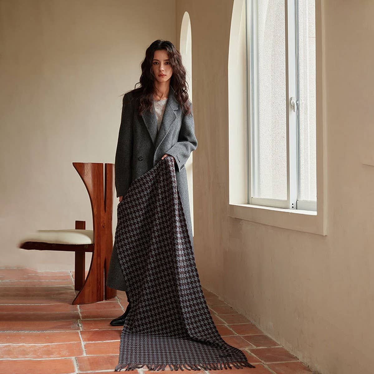 Reversible Houndstooth Scarf ? Soft Winter Wrap