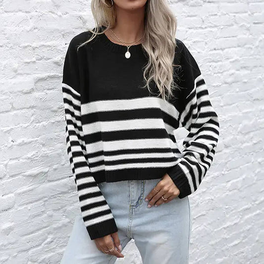 KNIT STRIPED CREW NECK SWEATER BASE