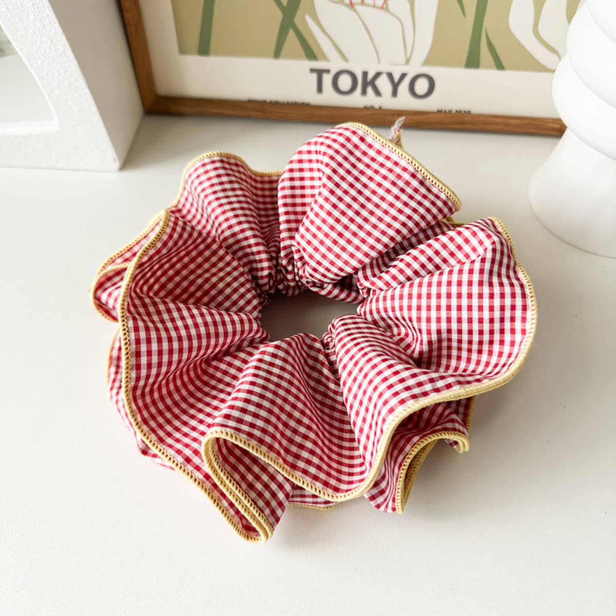 NICHE RETRO PLAID RUFFLED HAIR RING HAIR ROPE_CWAHA1352