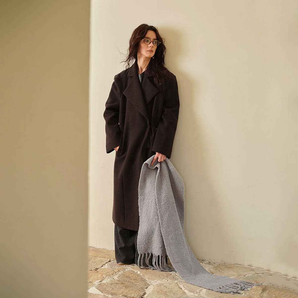 50% Wool Circle Scarf - Long Woven Winter Wrap_CWASC2307