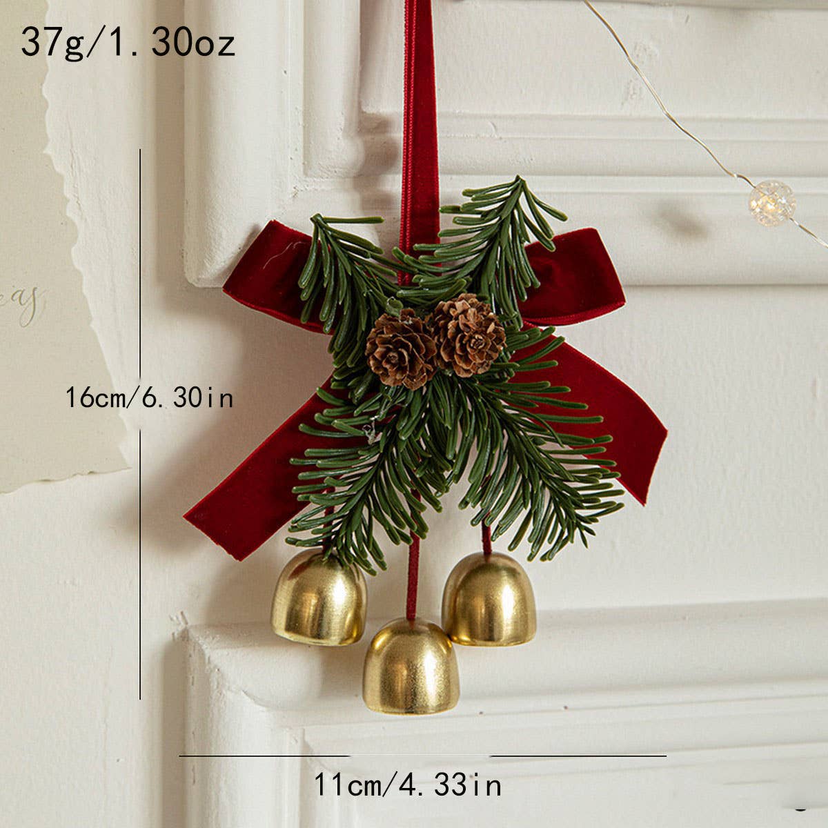 CWMM10369_CHRISTMAS RED VELVET BOW BELL ORNAMENTS DECOR