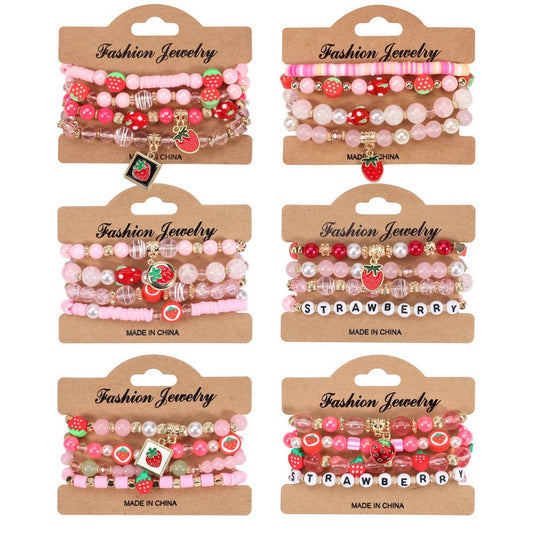 CWMM10452_CUTE STRAWBERRY FRUIT CHARM BEADED BRACELET SET