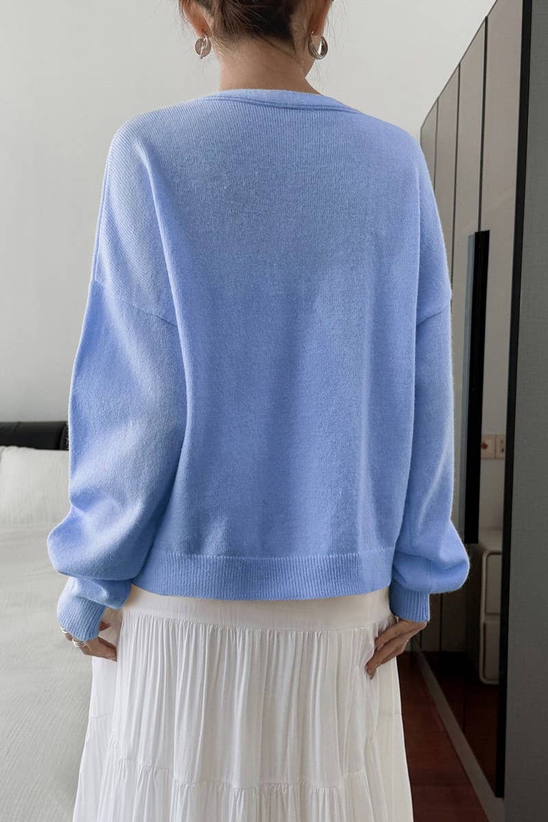 CWOCAL00771_SOLID COLOR V-NECK KNITTED CARDIGAN