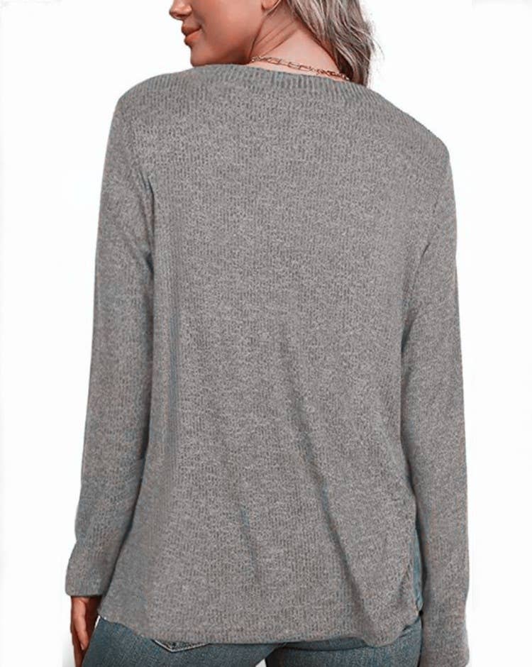 V-NECK LONG-SLEEVED SOLID COLOR PULLOVER BASE