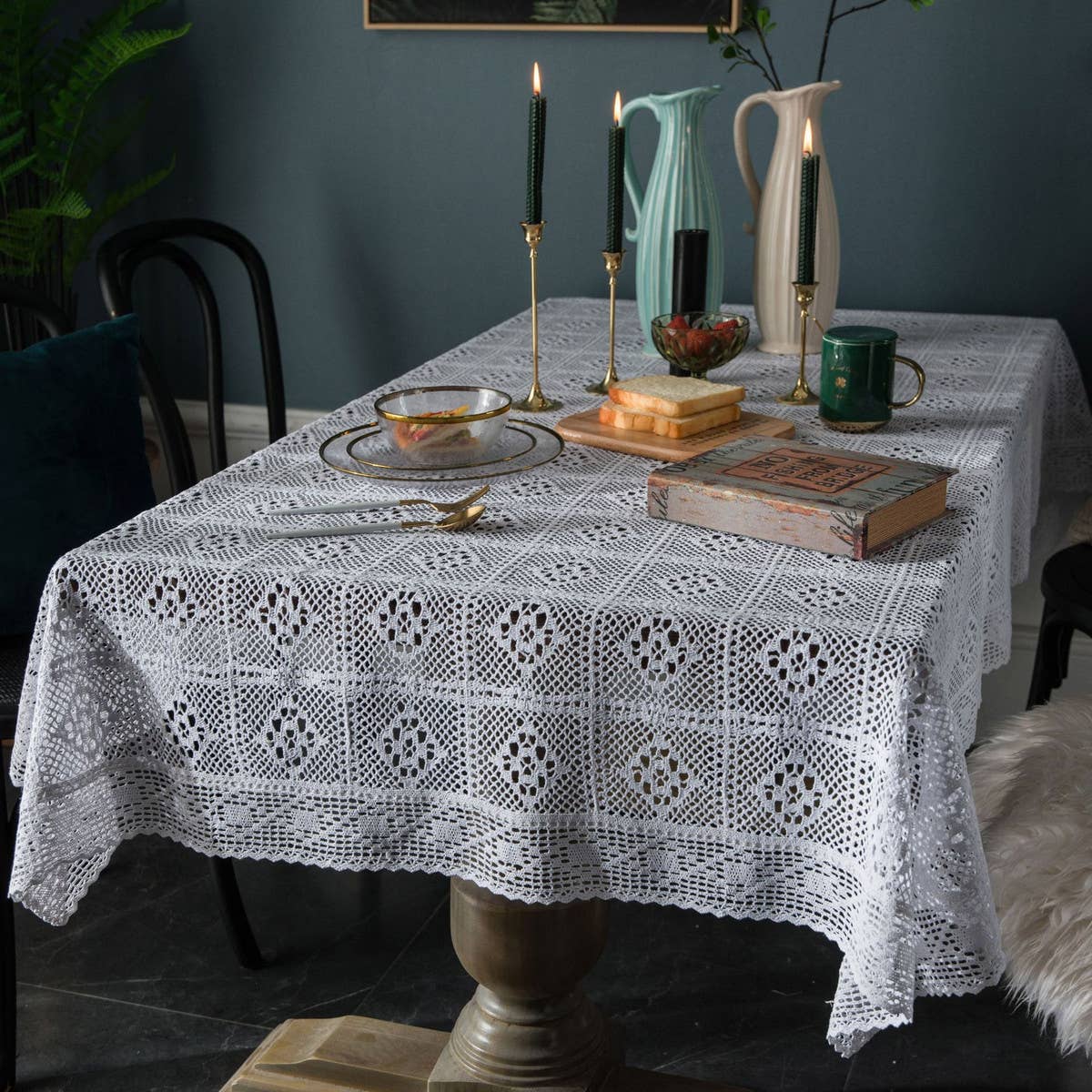WHITE CROCHET HOLLOW PASTORAL FRESH TABLECLOTH