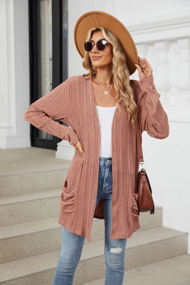 CWOCAL1923_BRUSHED POCKET LONG SLEEVE CARDIGAN COAT