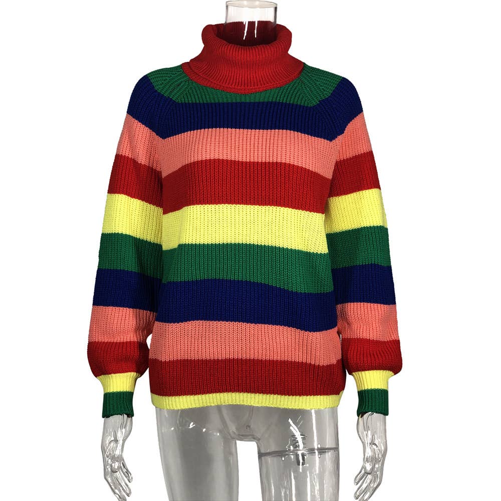 Turtleneck colour-matching loose sweater