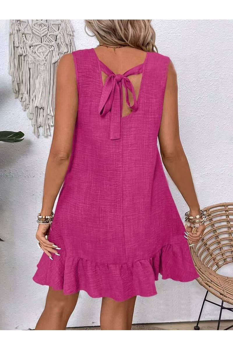 CWDMD01243_2025 SPRING SUMMER WOMEN TIE STRAP RUFFLE DRESS