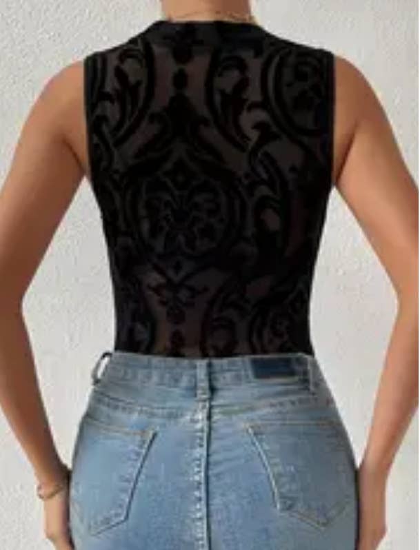 Sexy geometric pattern semi-transparent jumpsuit